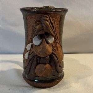 Vintage Mahon handmade signed Stoneware Ugly face pottery mug art collectible 3D